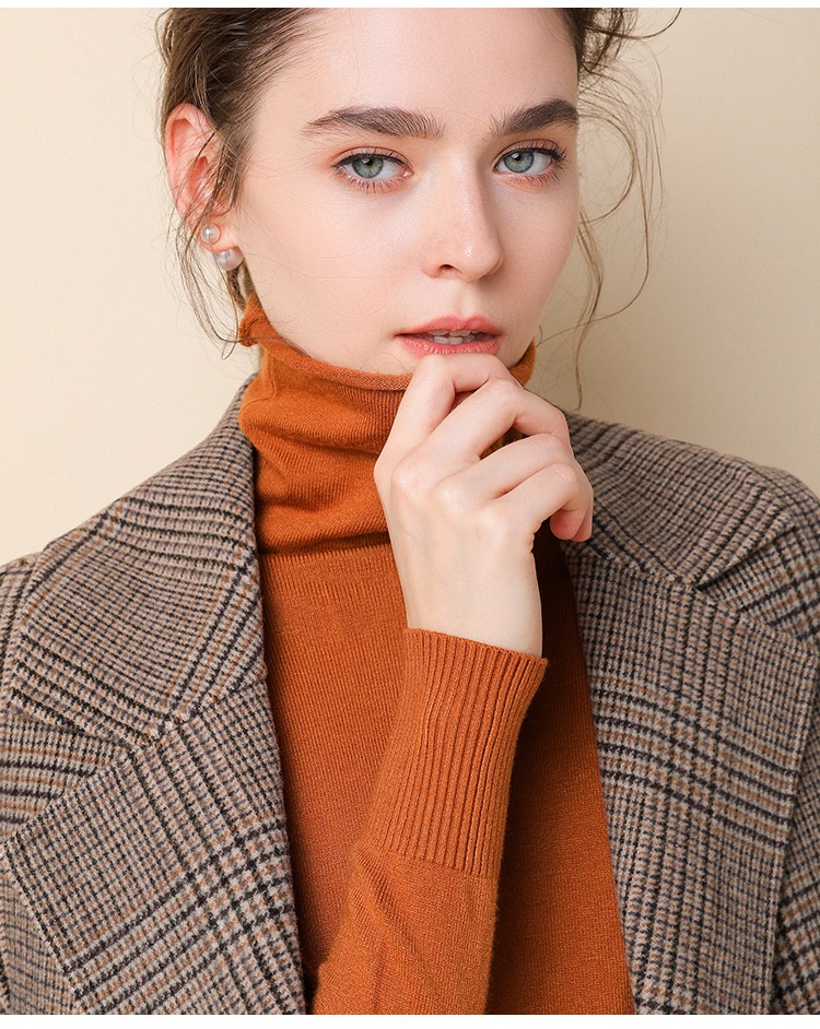 ChicShe ChicShe 2025 Autumn Winter New Women's Sweater Korean Style Pile Collar Slim Fit Inner Layer Base Shirt Knitted Wool_voghion.com