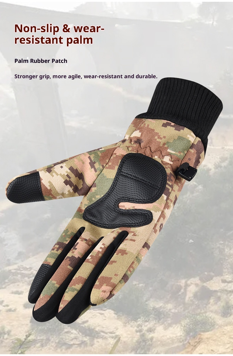boy Boy Boy Fleece-Lined Warm Gloves Men Tactical Dead Leaf Camouflage Riding Suede Outdoor Climbing Non-Slip Touchscreen_voghion.com