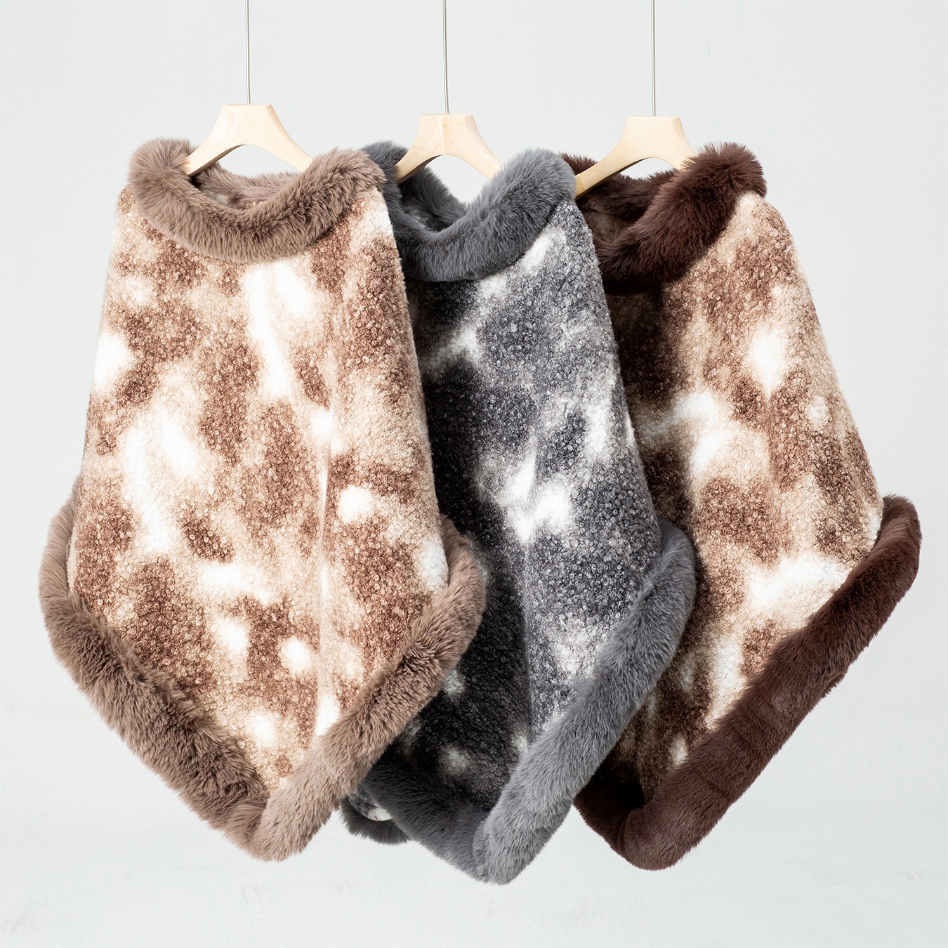 ChicShe ChicShe Fuzzy Rain European And American Cross-Border Fur Collar Pullover Color-Block Leopard Print Knitted Cape For Women_voghion.com