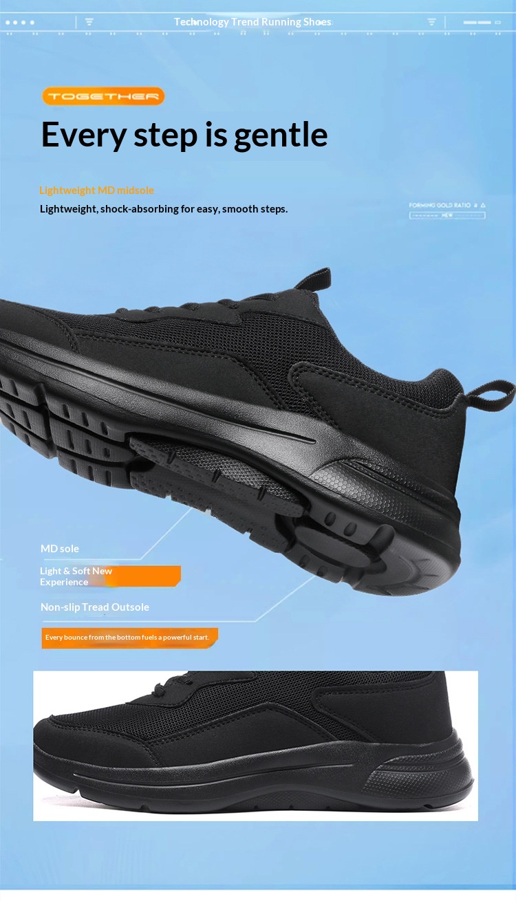 Baskets Zees All Sneakers Homme 2025 en maille respirante, noires pures, pour la course, les loisirs, semelle souple, grandes tailles (export 48)._voghion.com