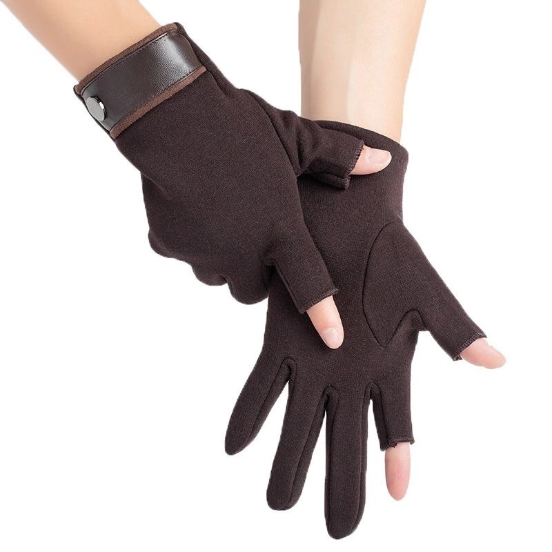 boy Boy Boy Two-Finger Gloves For Men, Autumn And Winter, Warm, Fleece-Lined, Thickened Cotton, Driving, Half-Finger, Fingerless,_voghion.com