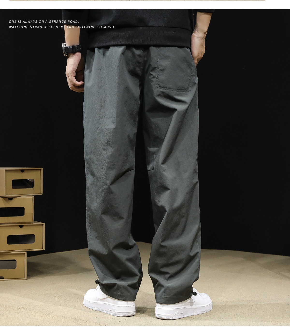 Pantaloni cargo larghi e dritti neri alla moda da uomo, nuovi, autunno 2025, casual_voghion.com