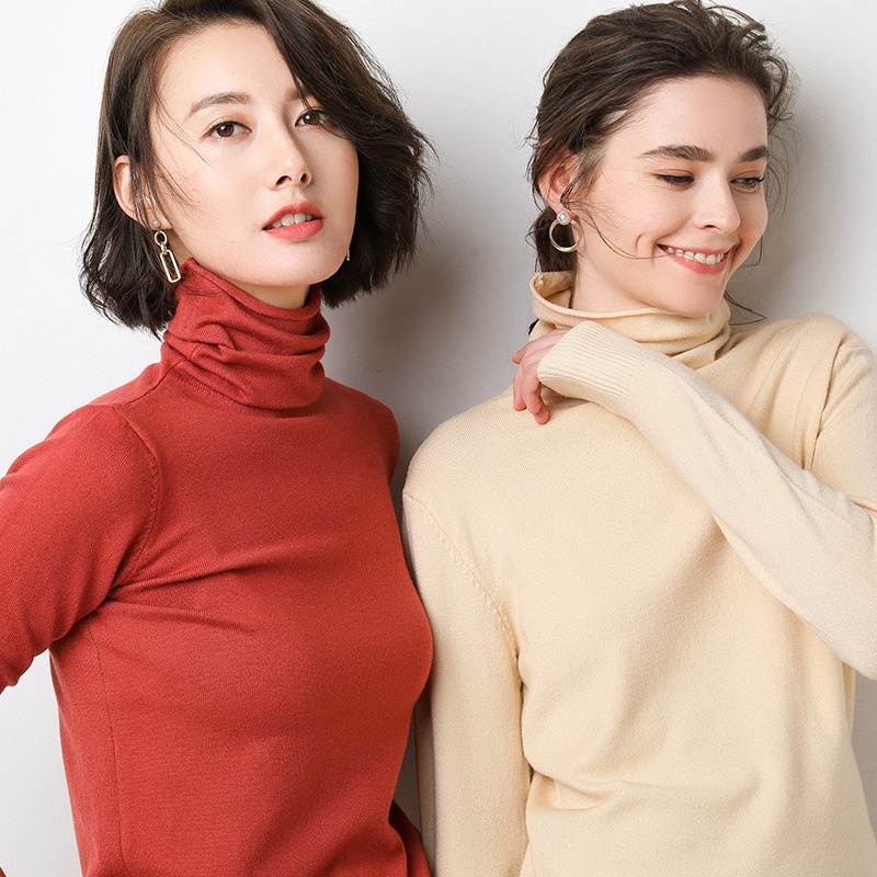 ChicShe ChicShe 2025 Autumn Winter New Women's Sweater Korean Style Pile Collar Slim Fit Inner Layer Base Shirt Knitted Wool_voghion.com