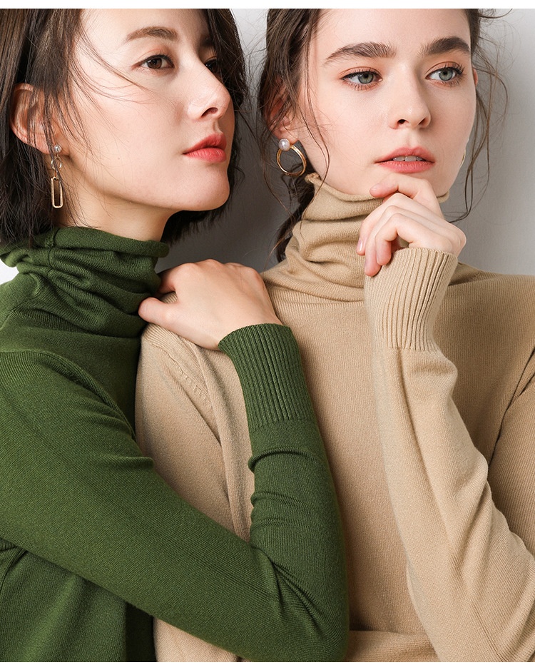 ChicShe ChicShe 2025 Autumn Winter New Women's Sweater Korean Style Pile Collar Slim Fit Inner Layer Base Shirt Knitted Wool_voghion.com