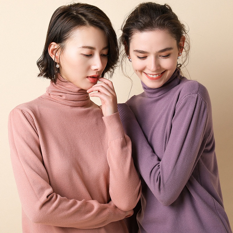 ChicShe ChicShe 2025 Autumn Winter New Women's Sweater Korean Style Pile Collar Slim Fit Inner Layer Base Shirt Knitted Wool_voghion.com