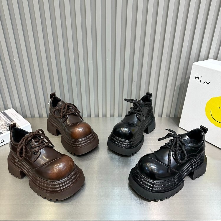 Voyage Voyage 2025 Spring Thick-Soled Leather For Women, British Style Lace-Up Derby Shoes, Loafers, Platform Height-Increasing Shoes_voghion.com
