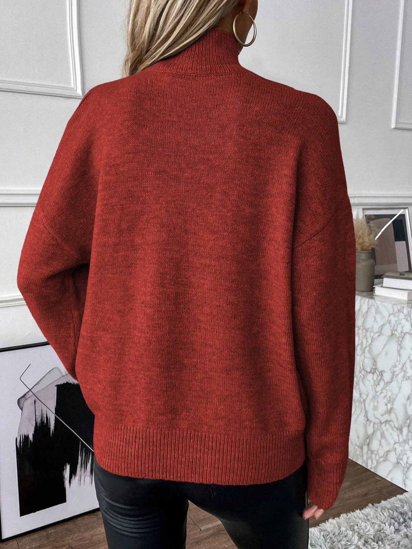 ChicShe ChicShe Autumn Winter Cross-Border European And American Women's Knitted Export Off-Shoulder Half Turtleneck Solid Color_voghion.com