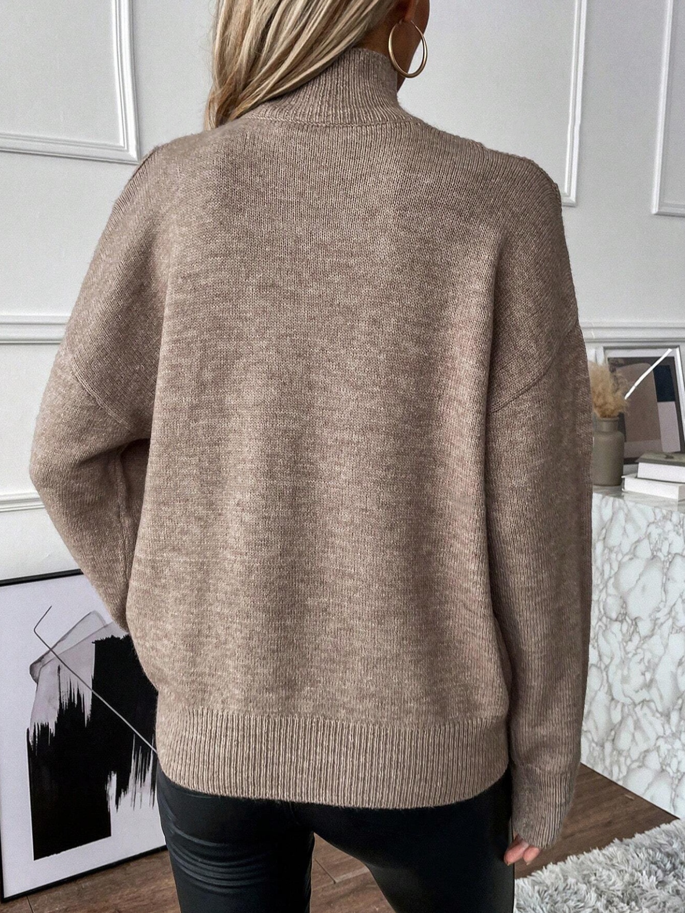 ChicShe ChicShe Autumn Winter Cross-Border European And American Women's Knitted Export Off-Shoulder Half Turtleneck Solid Color_voghion.com