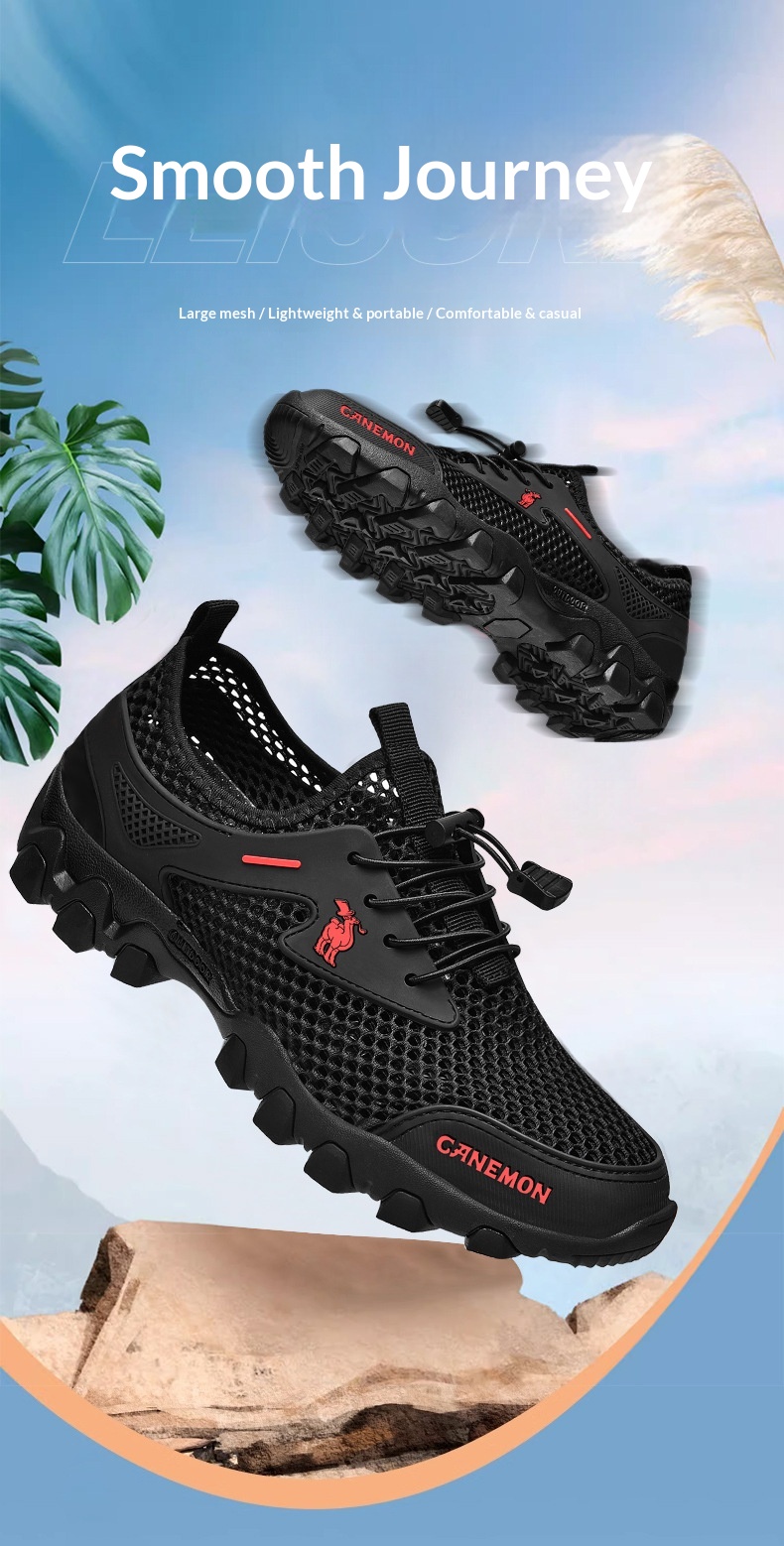 Chaussures de randonnée aquatiques d'été Zees pour hommes, en maille respirante, confortables et légères, idéales pour les voyages et le sport. Tendance et décontractées._voghion.com