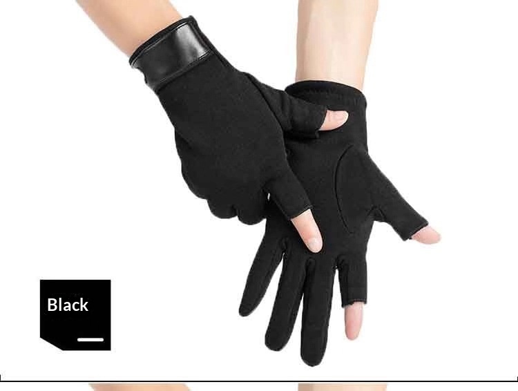 boy Boy Boy Two-Finger Gloves For Men, Autumn And Winter, Warm, Fleece-Lined, Thickened Cotton, Driving, Half-Finger, Fingerless,_voghion.com