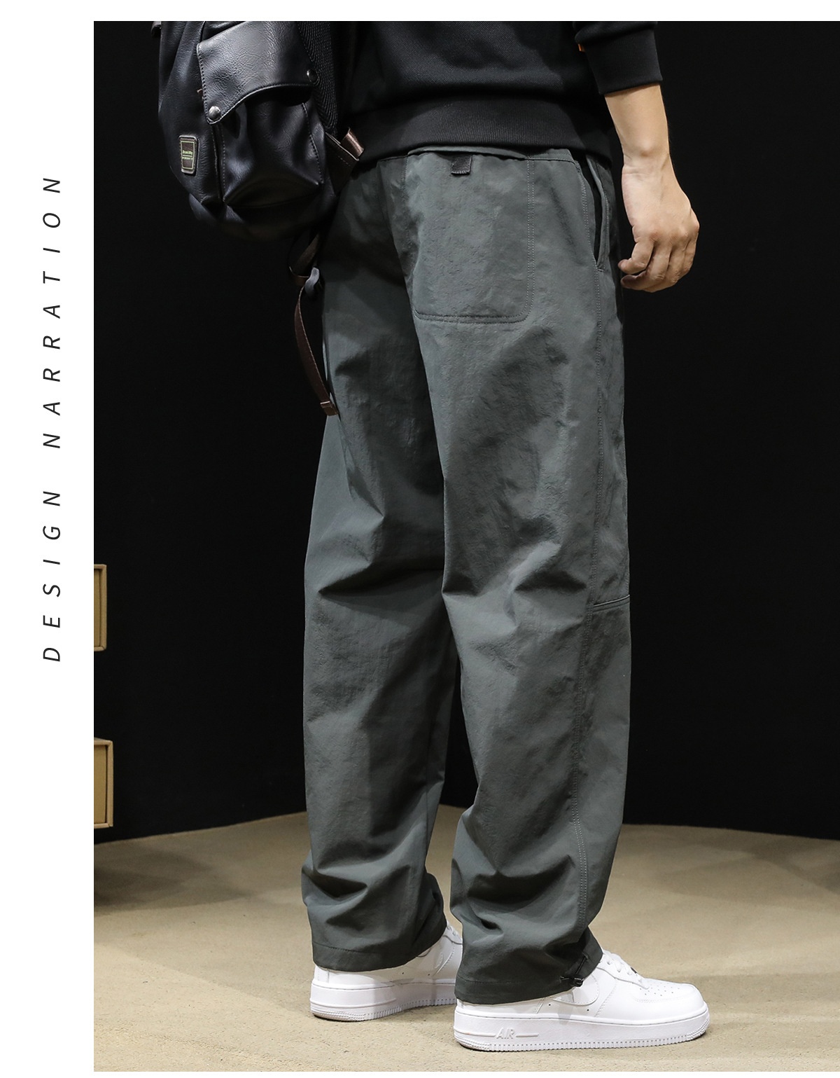 Pantaloni cargo larghi e dritti neri alla moda da uomo, nuovi, autunno 2025, casual_voghion.com