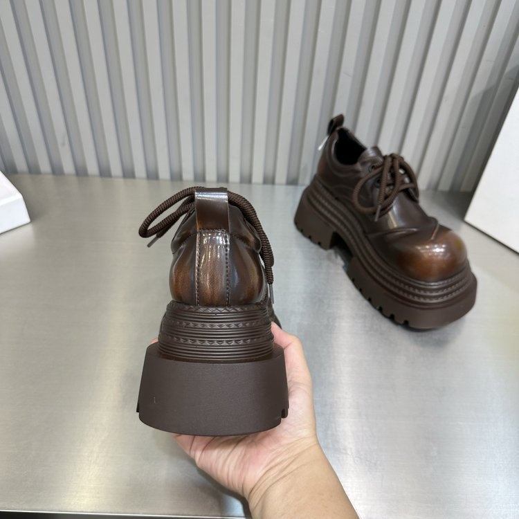 Voyage Voyage 2025 Spring Thick-Soled Leather For Women, British Style Lace-Up Derby Shoes, Loafers, Platform Height-Increasing Shoes_voghion.com