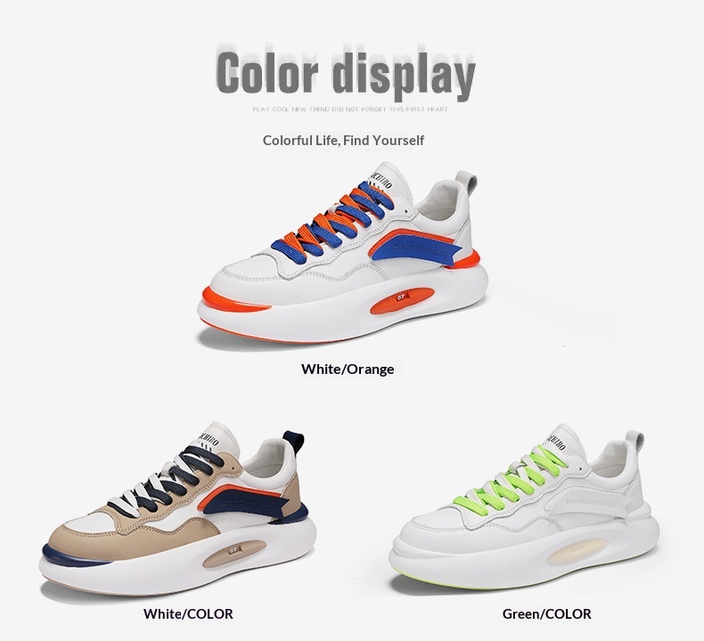 Tênis esportivo Zees de couro genuíno para casal, com sola grossa, branco, estilo casual e moderno, ideal para outono/inverno. Versátil e estiloso, perfeito para homens e mulheres._voghion.com