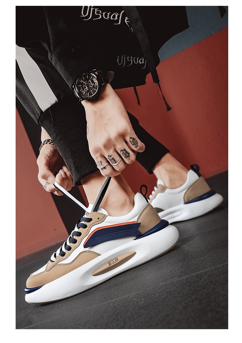 Tênis esportivo Zees de couro genuíno para casal, com sola grossa, branco, estilo casual e moderno, ideal para outono/inverno. Versátil e estiloso, perfeito para homens e mulheres._voghion.com