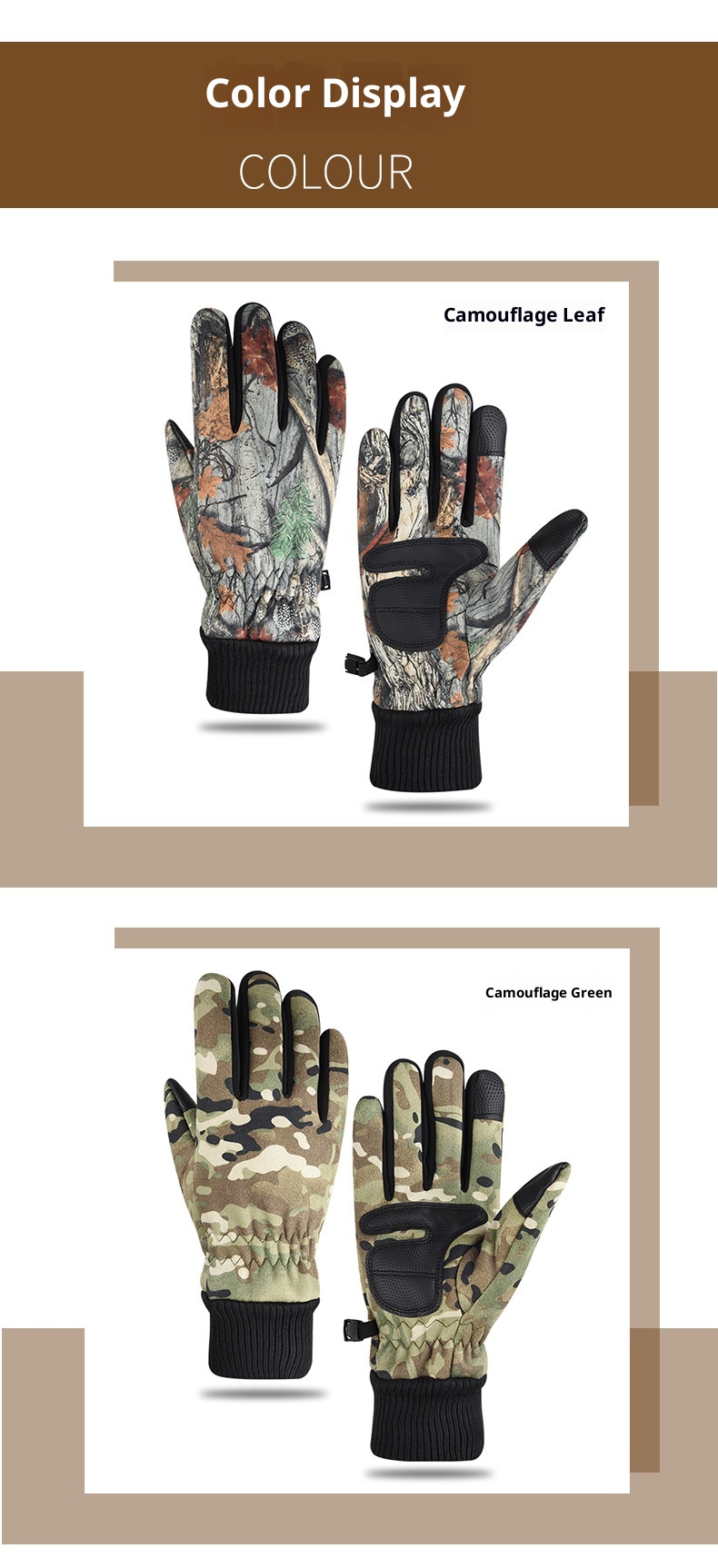 boy Boy Boy Fleece-Lined Warm Gloves Men Tactical Dead Leaf Camouflage Riding Suede Outdoor Climbing Non-Slip Touchscreen_voghion.com