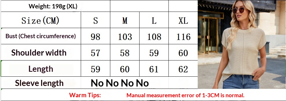 ChicShe ChicShe Coss-Bode, gilet casual estivo da donna, con scollo rotondo e maniche corte, europeo e americano_voghion.com