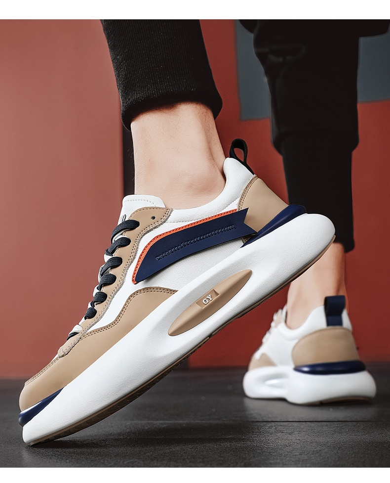 Tênis esportivo Zees de couro genuíno para casal, com sola grossa, branco, estilo casual e moderno, ideal para outono/inverno. Versátil e estiloso, perfeito para homens e mulheres._voghion.com