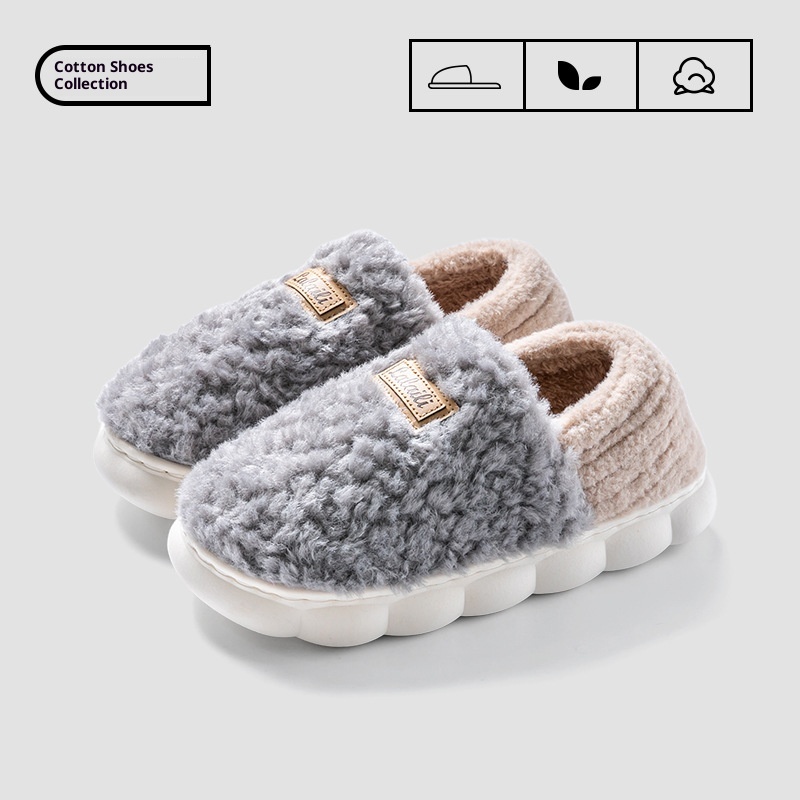 Zees Zees Women's Winter 2024 New Indoor Plush Couple Slippers Non-Slip Men's Home Cotton Shoes_voghion.com