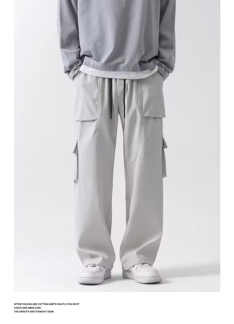 boy Black Cargo Casual 2023 Spring Autumn Versatile Stylish Wide-leg Sports Straight Pants For Men_voghion.com