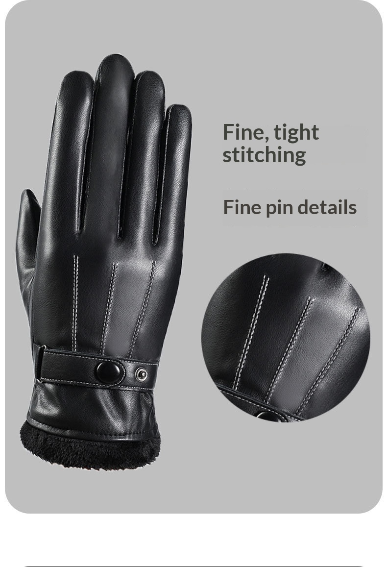 boy Boy Boy PU Wool Screw Mouth Three-Line Fleece-Lined Arctic Fleece Thickened Gloves Cycling Warm Touchscreen Men Winter_voghion.com