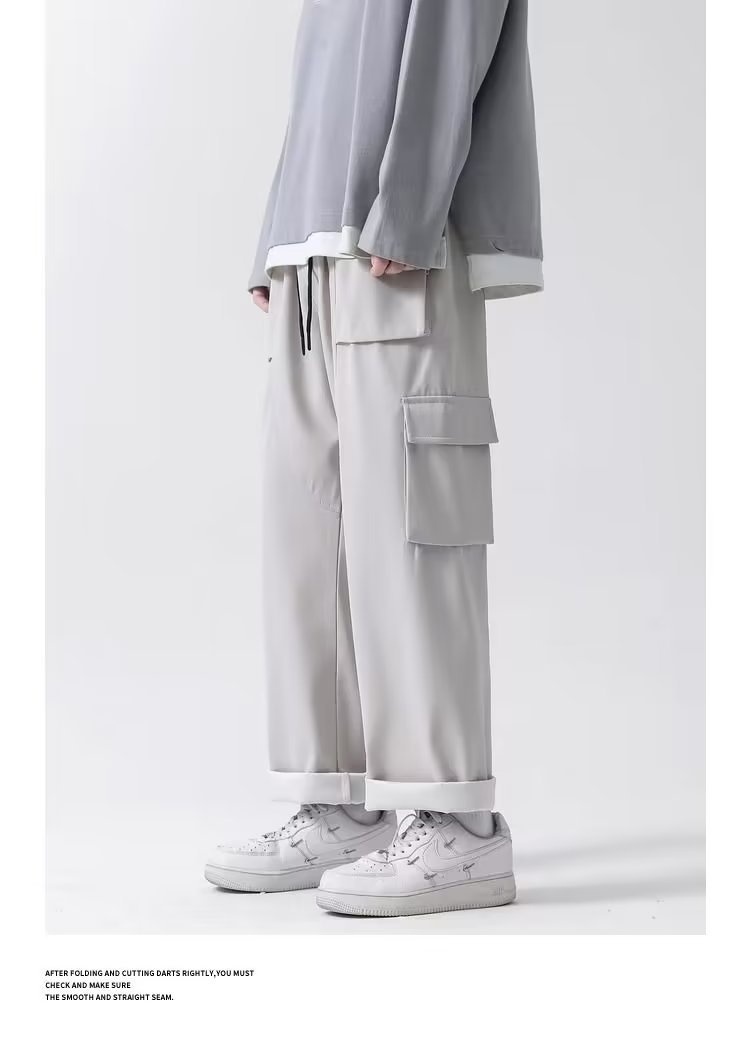 boy Black Cargo Casual 2023 Spring Autumn Versatile Stylish Wide-leg Sports Straight Pants For Men_voghion.com
