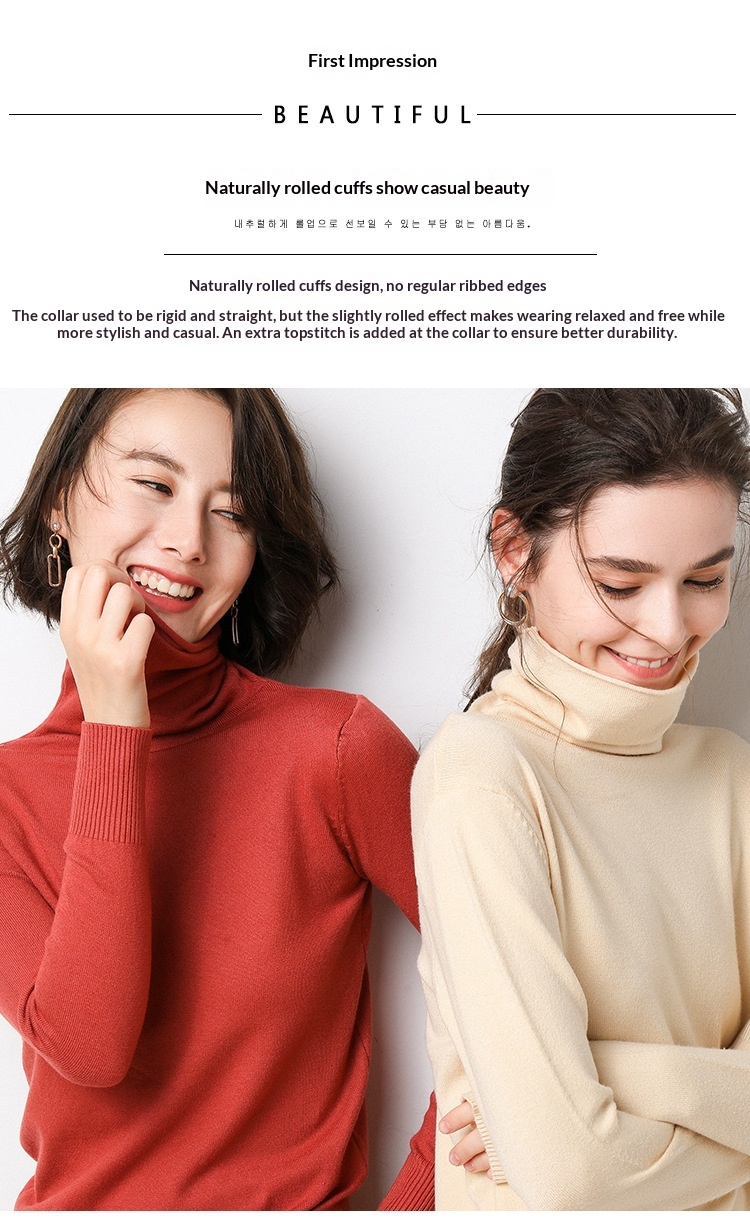 ChicShe ChicShe 2025 Autumn Winter New Women's Sweater Korean Style Pile Collar Slim Fit Inner Layer Base Shirt Knitted Wool_voghion.com