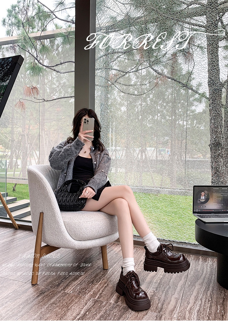 Voyage Damen-Lederschuhe mit dicker Sohle, britische Derby-Schnürschuhe mit großer Zehenpartie, neues Modell Frühjahr 2025, Slipper mit Absatz._voghion.com