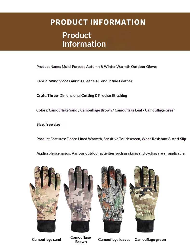 boy Boy Boy Fleece-Lined Warm Gloves Men Tactical Dead Leaf Camouflage Riding Suede Outdoor Climbing Non-Slip Touchscreen_voghion.com