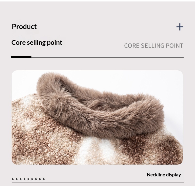 ChicShe ChicShe Fuzzy Rain European And American Cross-Border Fur Collar Pullover Color-Block Leopard Print Knitted Cape For Women_voghion.com