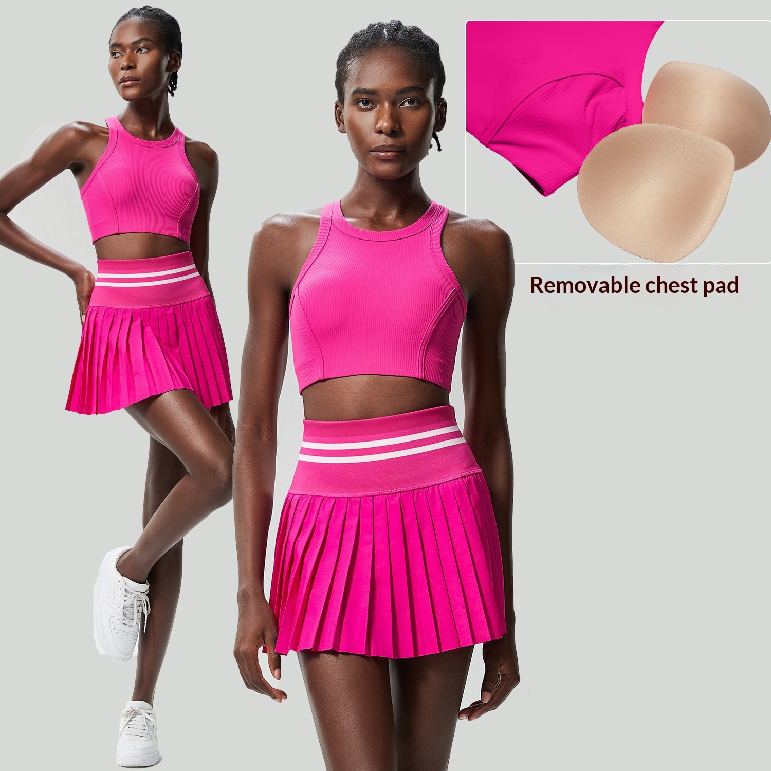 ChicShe ChicShe ChicShe Ensemble de vêtements de sport, fitness et yoga transfrontaliers pour femmes, grande taille, séchage rapide, deux pièces, badminton et tennis_voghion.com