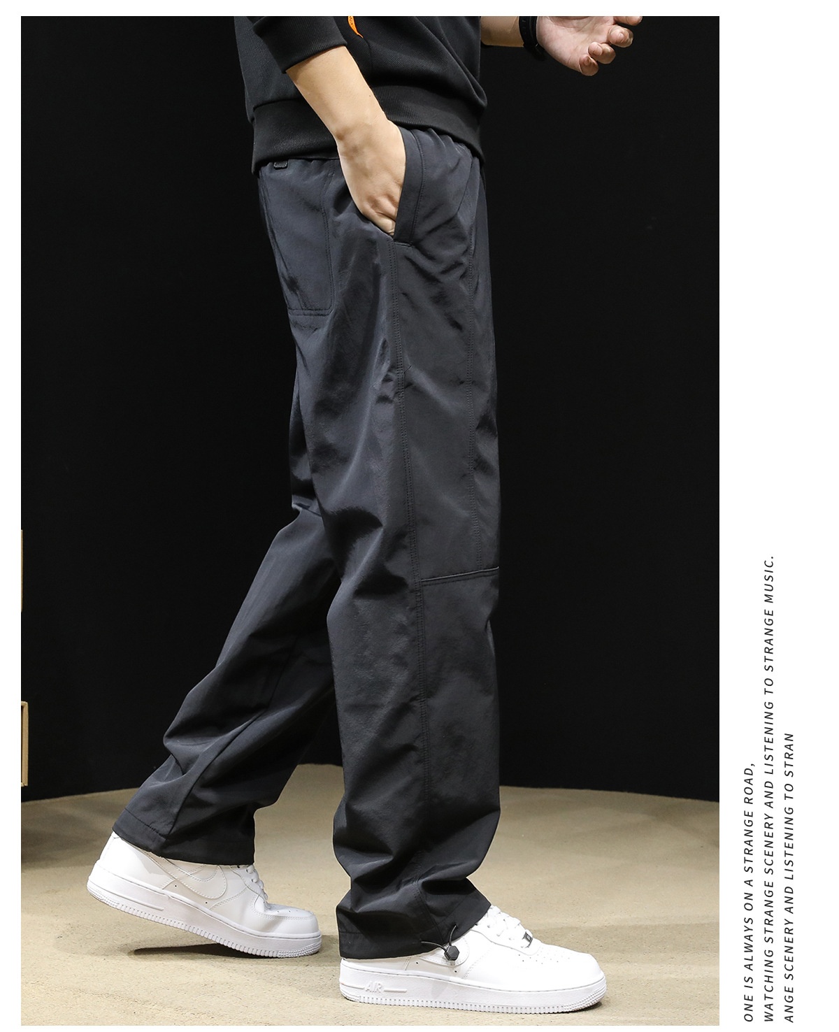 Pantaloni cargo larghi e dritti neri alla moda da uomo, nuovi, autunno 2025, casual_voghion.com