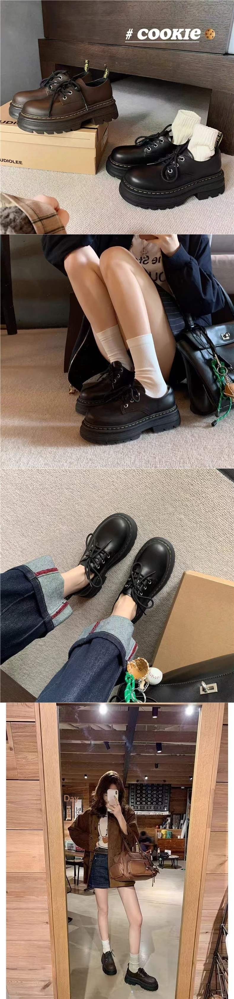 Mocassins Mary Jane noirs en cuir souple à semelle épaisse, style britannique, collection automne-hiver 2025._voghion.com