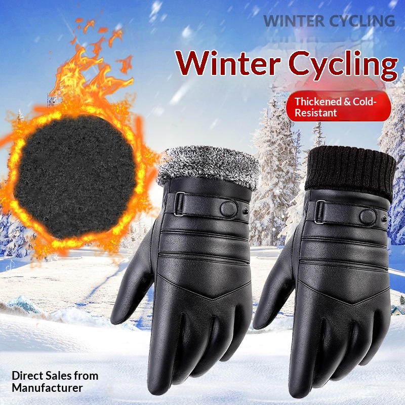 boy Boy Boy Men's Leather Gloves Winter Windproof Warm Fleece Lined Thickened Outdoor Sports Cold-Proof Waterproof Cycling_voghion.com