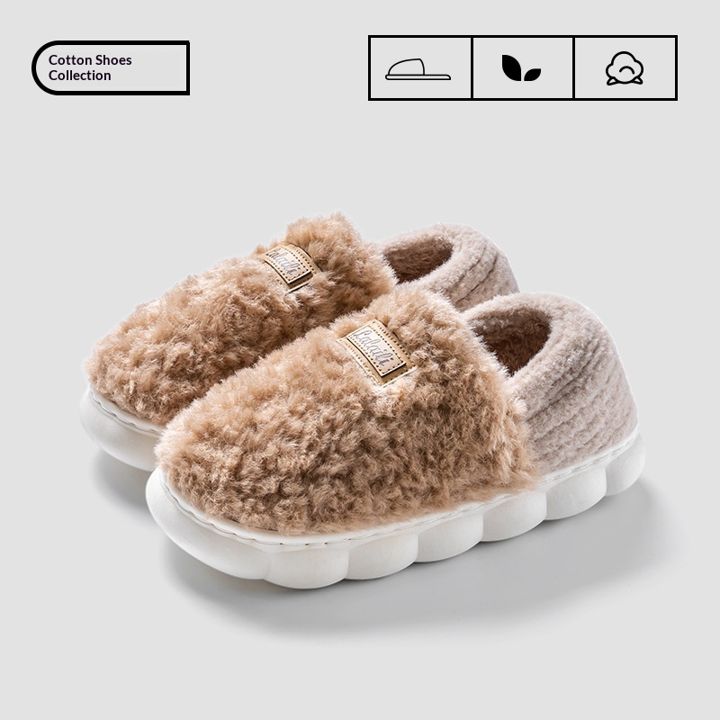 Zees Zees Women's Winter 2024 New Indoor Plush Couple Slippers Non-Slip Men's Home Cotton Shoes_voghion.com