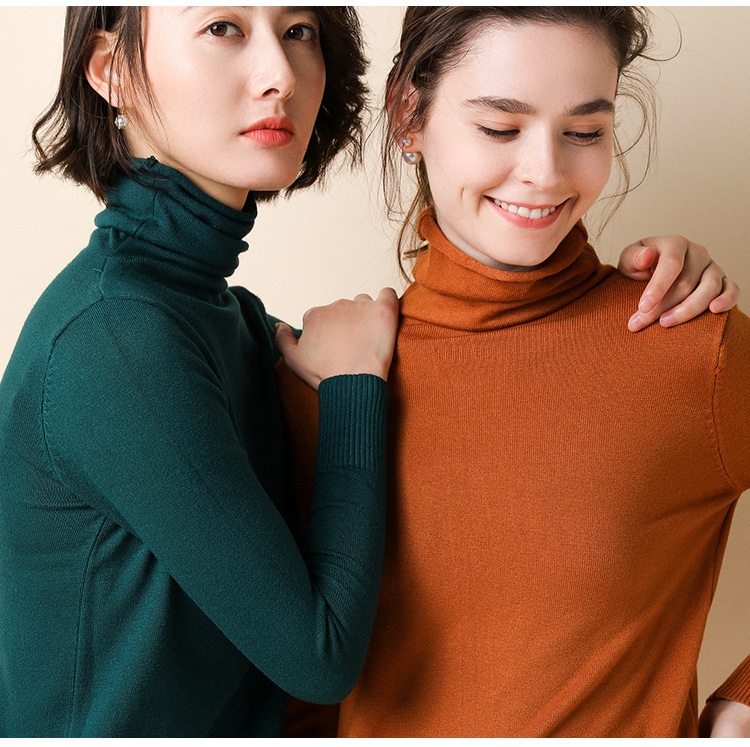 ChicShe ChicShe 2025 Autumn Winter New Women's Sweater Korean Style Pile Collar Slim Fit Inner Layer Base Shirt Knitted Wool_voghion.com