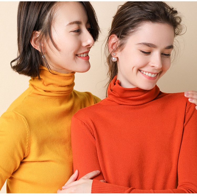 ChicShe ChicShe 2025 Autumn Winter New Women's Sweater Korean Style Pile Collar Slim Fit Inner Layer Base Shirt Knitted Wool_voghion.com