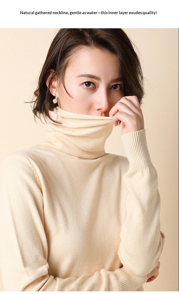 ChicShe ChicShe 2025 Autumn Winter New Women's Sweater Korean Style Pile Collar Slim Fit Inner Layer Base Shirt Knitted Wool_voghion.com