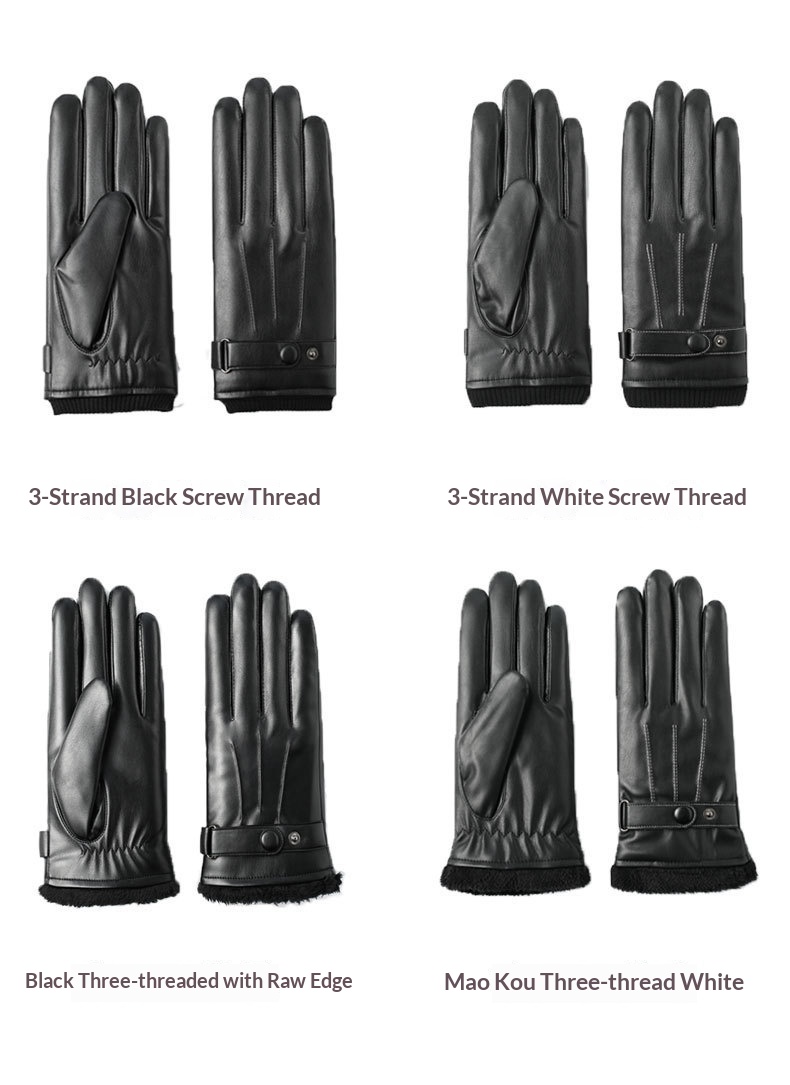 boy Boy Boy PU Wool Screw Mouth Three-Line Fleece-Lined Arctic Fleece Thickened Gloves Cycling Warm Touchscreen Men Winter_voghion.com