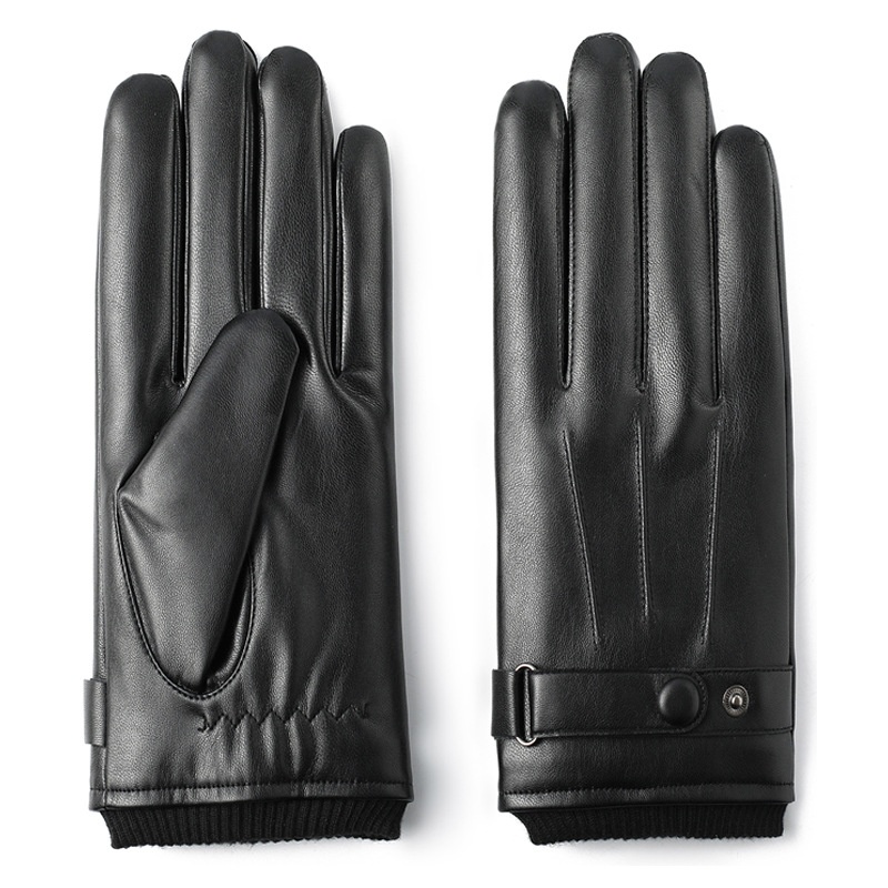 boy Boy Boy PU Wool Screw Mouth Three-Line Fleece-Lined Arctic Fleece Thickened Gloves Cycling Warm Touchscreen Men Winter_voghion.com