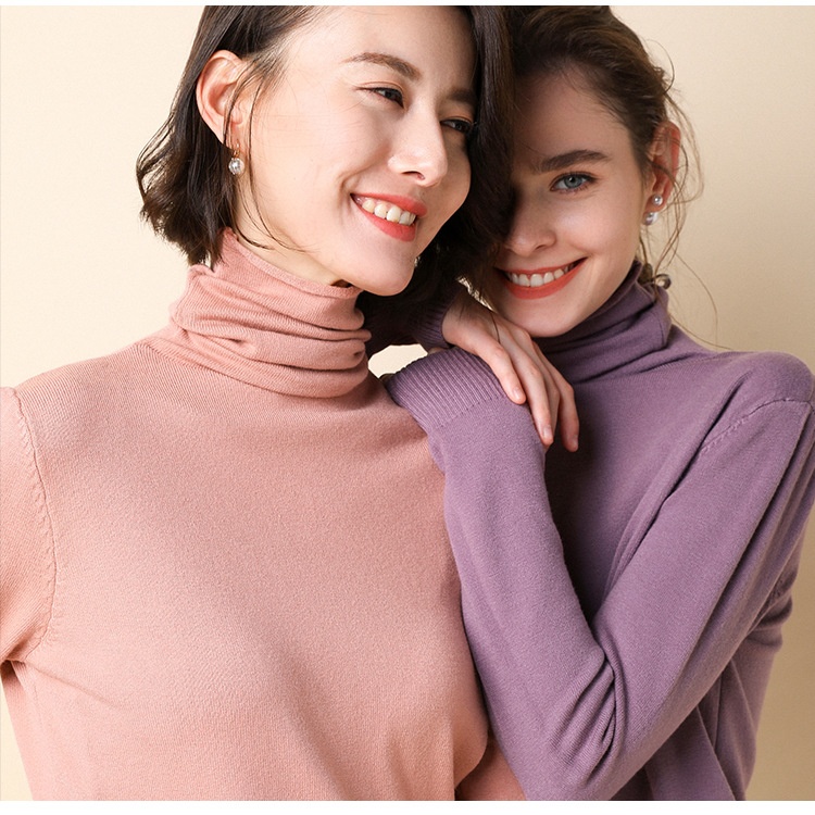 ChicShe ChicShe 2025 Autumn Winter New Women's Sweater Korean Style Pile Collar Slim Fit Inner Layer Base Shirt Knitted Wool_voghion.com