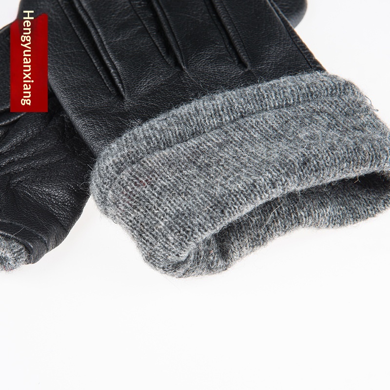 boy Boy Boy Hengyuanxiang Sheepskin Touchscreen Men's Autumn Winter Trendy Fleece Lined Thickened Cycling Genuine Leather Gloves_voghion.com