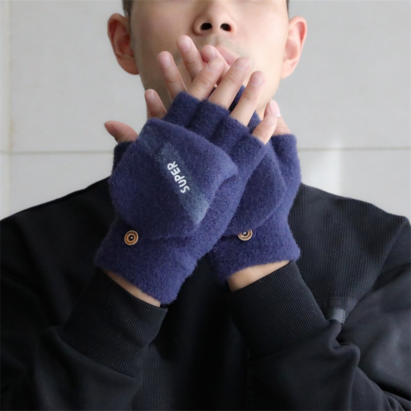 ragazzo Ragazzo Ragazzo Uomo Guanti a cinque dita a metà taglio senza dita Flip Cover Inverno Studenti Scrittura Dattilografia Pile Caldo_voghion.com