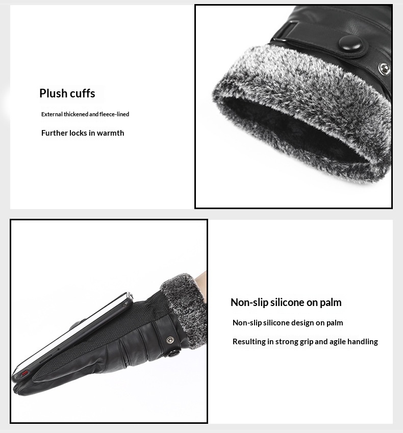 boy Boy Boy Men's Leather Gloves Winter Windproof Warm Fleece Lined Thickened Outdoor Sports Cold-Proof Waterproof Cycling_voghion.com