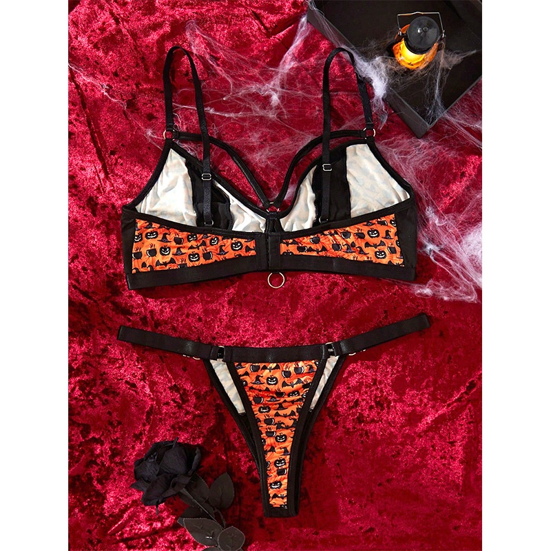 Eros Lab Cross-Border New Halloween Pattern Sexy Pure Desire Lingerie European And American Plus Size Push-Up Bra Two-Piece Set_voghion.com