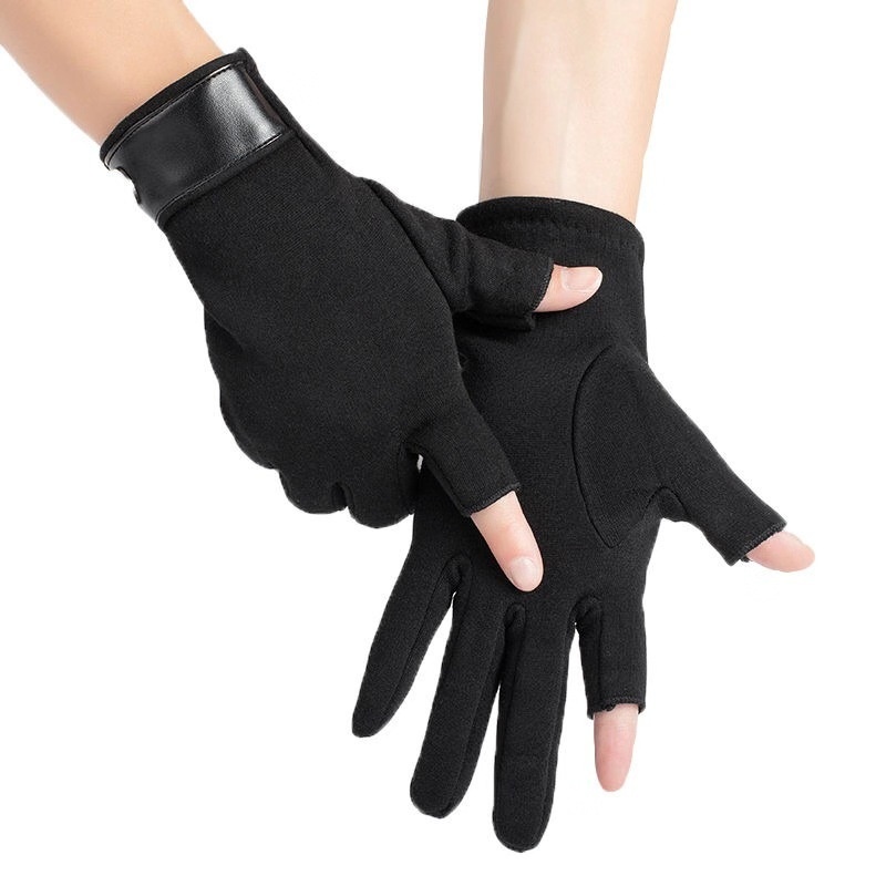boy Boy Boy Two-Finger Gloves For Men, Autumn And Winter, Warm, Fleece-Lined, Thickened Cotton, Driving, Half-Finger, Fingerless,_voghion.com