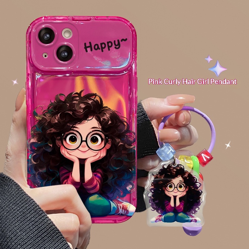 TechGlobe Fluffy Glasses Girl Pendant Compatible With 14pm Phone Case IPhone 15 Flip Mirror 13/12 Transparent 7_voghion.com