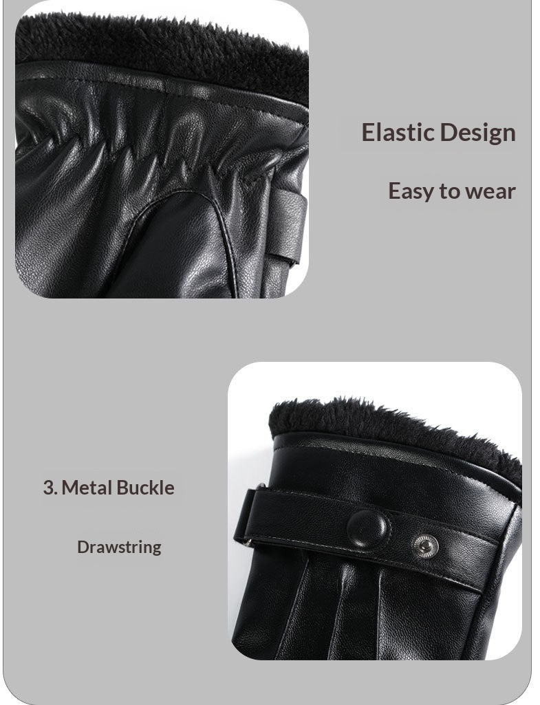 boy Boy Boy PU Wool Screw Mouth Three-Line Fleece-Lined Arctic Fleece Thickened Gloves Cycling Warm Touchscreen Men Winter_voghion.com