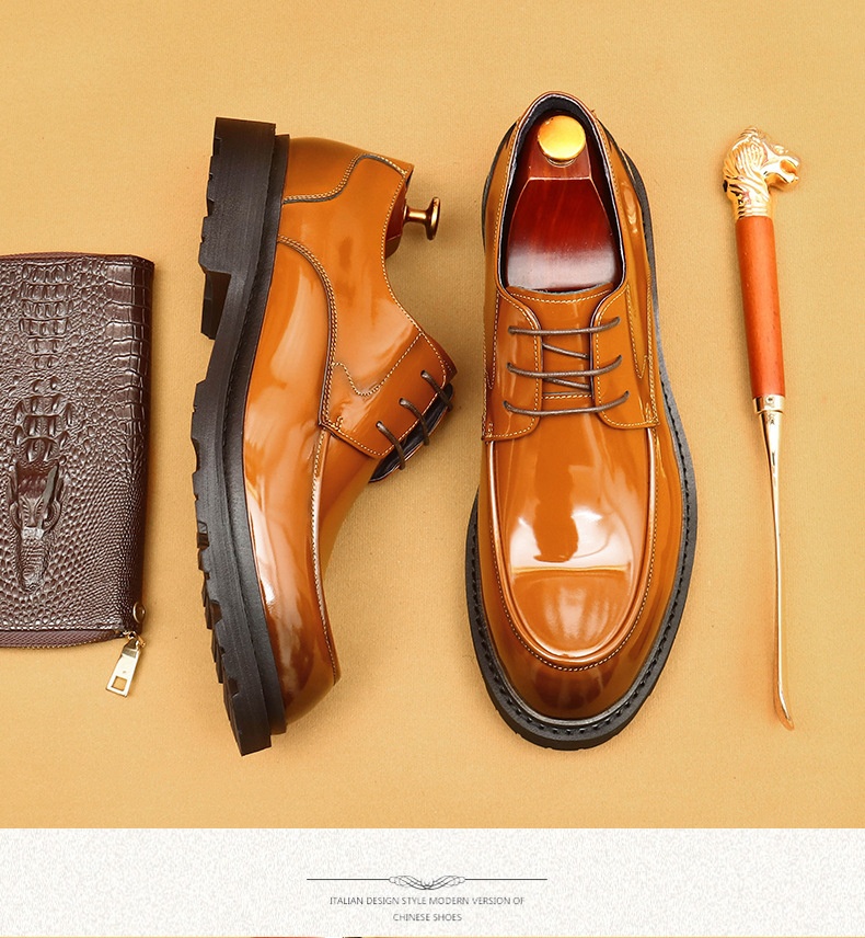 Voyage Voyage Cross-Border Men's Genuine Formal British Derby Patent Leather Glossy Business Shoes_voghion.com