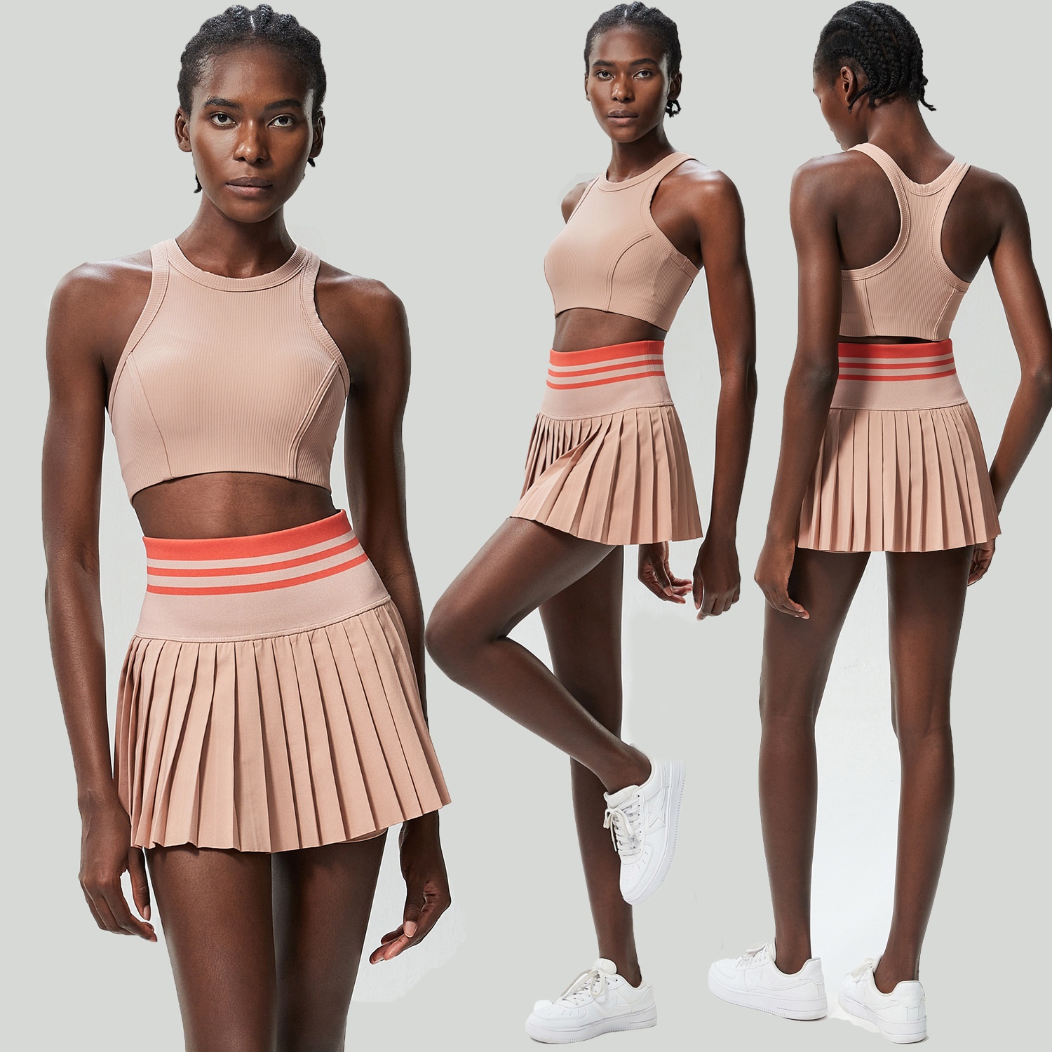 ChicShe ChicShe ChicShe Ensemble de vêtements de sport, fitness et yoga transfrontaliers pour femmes, grande taille, séchage rapide, deux pièces, badminton et tennis_voghion.com