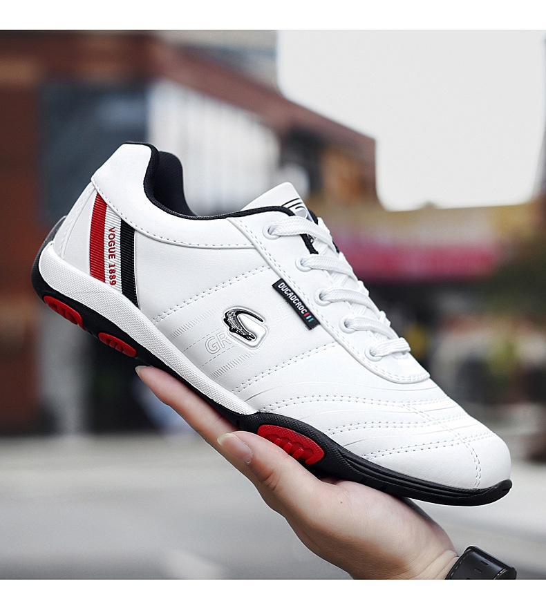 Zees Summer Casual Sports Men's Fashion Lightweight Breathable Golf White Shoes Large Size Rubber Sole Soft Leather Surface_voghion.com